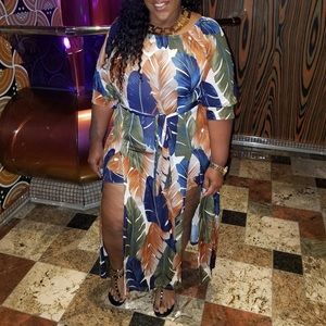 Multicolored dress with shorts as added accent